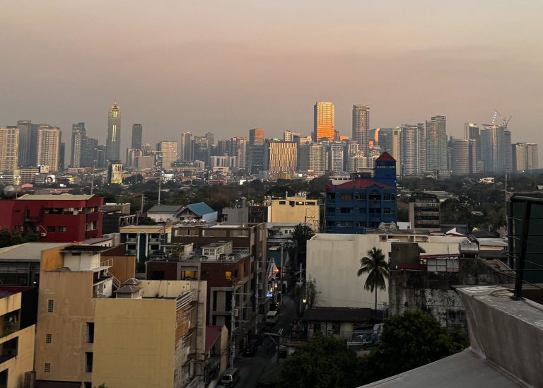 Manila Philippines skyline at golden hour sunset