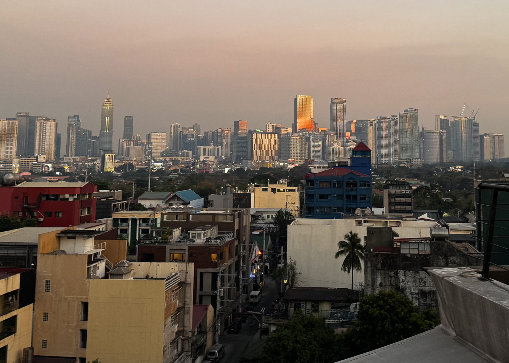 Manila Philippines skyline at golden hour sunset